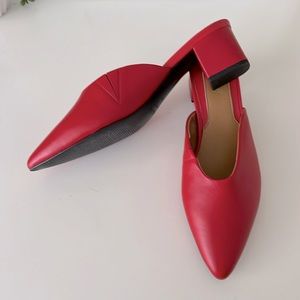 Jaggar Red Leather Heeled Mules